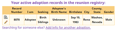 Adoption records in the Adoption Reunion Registry you have submitted